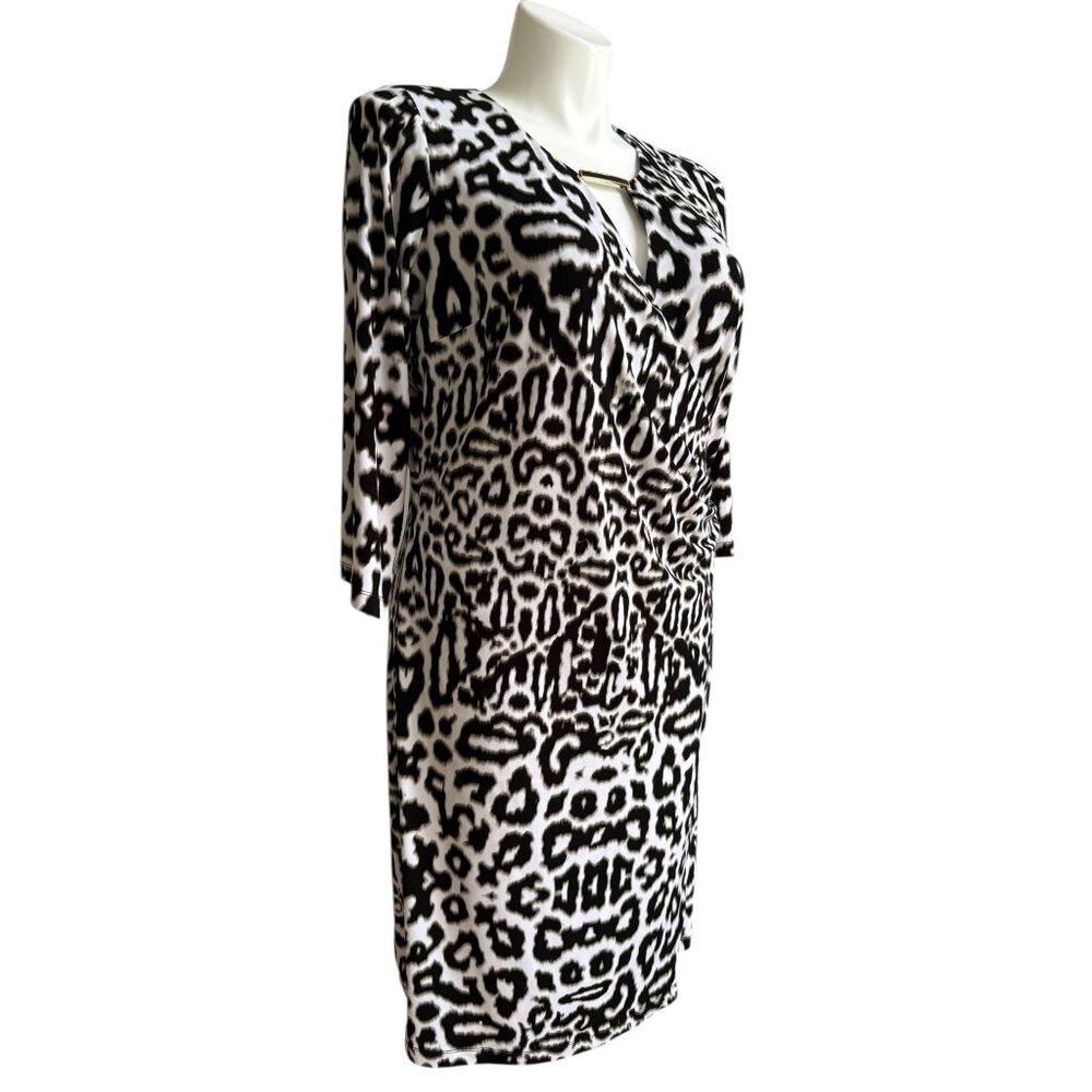 Calvin Klein Women's Snow Leopard Keyhole Ruched Faux-Wrap Dress Size 18W - Picture 5 of 12
